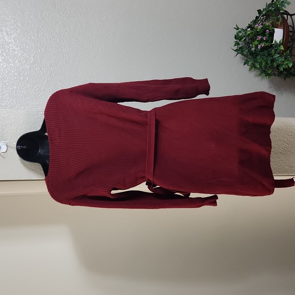 Princess Polly Burgundy Wrap Sweater Mini Dress Size L/XL - Picture 4 of 10